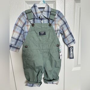 OshKosh B'gosh Sage Overalls with Plaid Accents